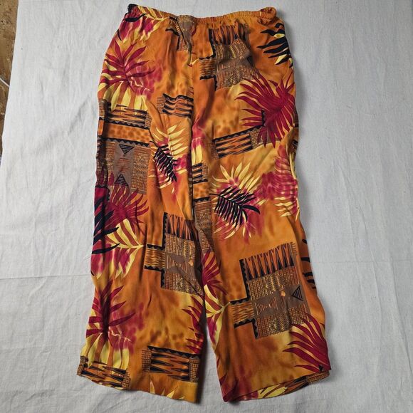 Clio Women's High-Rise Cropped Pants | Orange Floral | Size Medium | Linen Blend - Picture 9 of 14